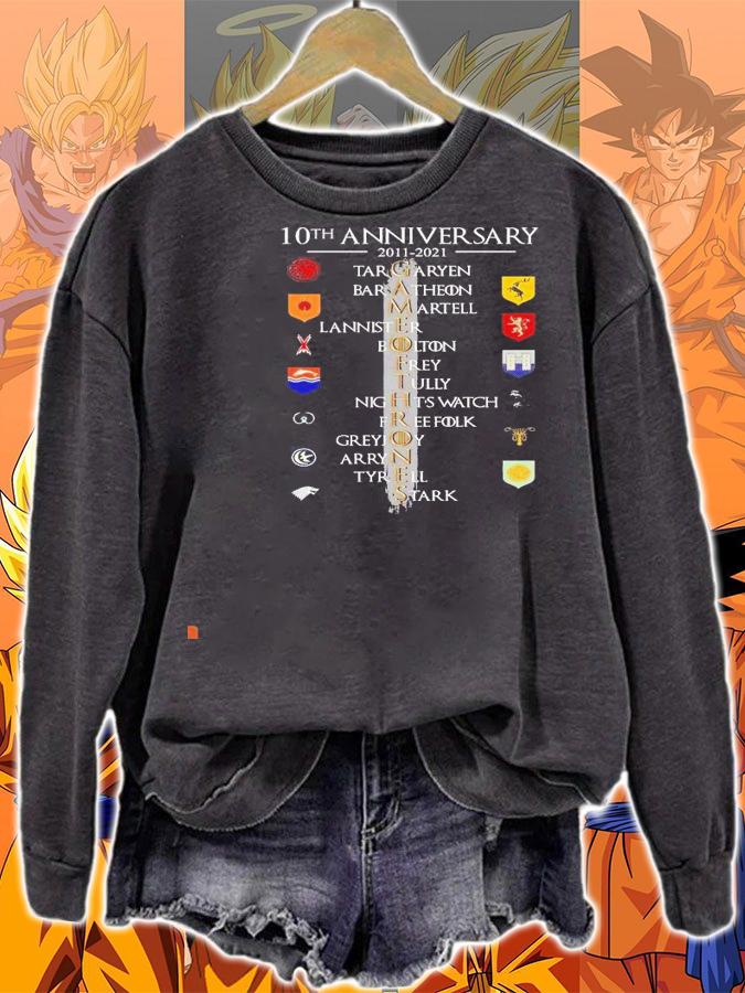 10th anniversary 2011 2021 Game Of Thrones Targaryen Baratheon Martell shirt sweatshirt