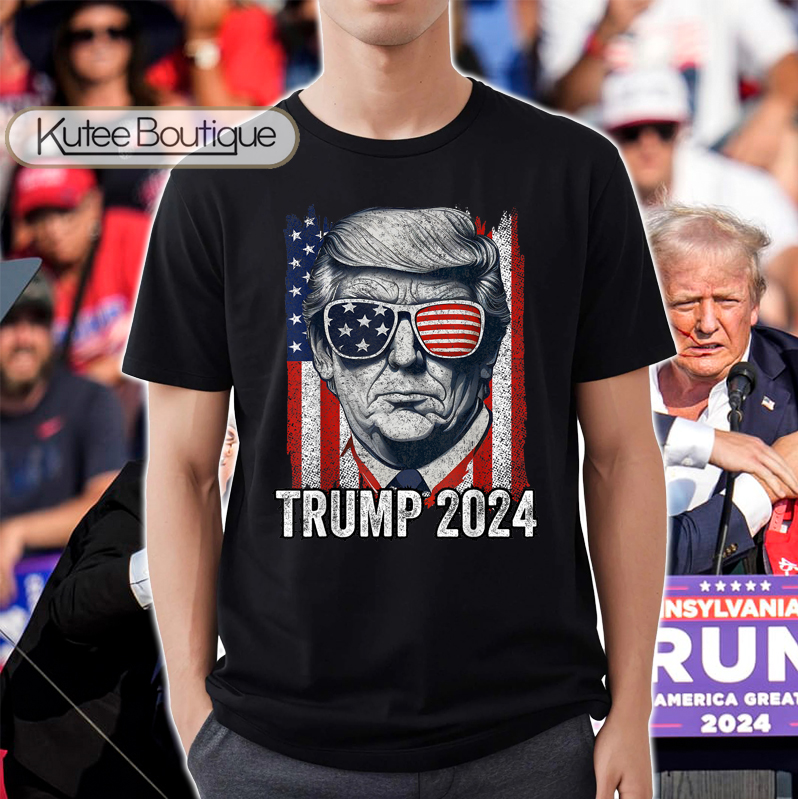 Donald Trump 2024 Survived Shot USA Flag Sunglass Election Rally T-Shirt