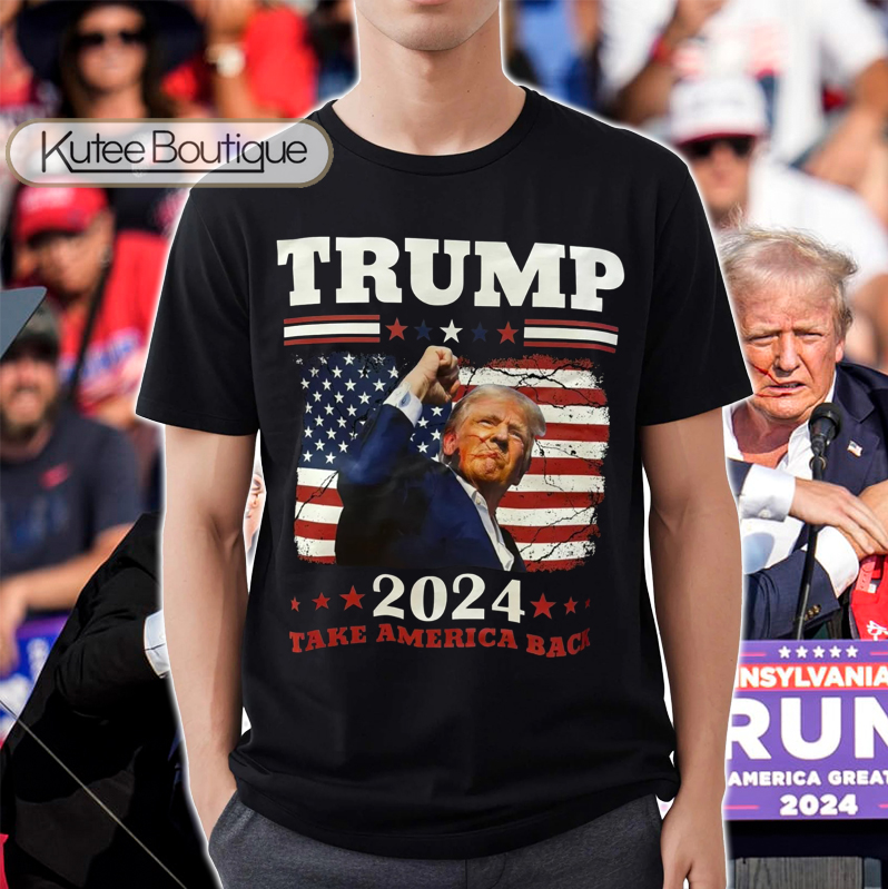 Trump Fight Missed Shot Assassination Bulletproof 2024 Take America Back USA Flag T-shirt