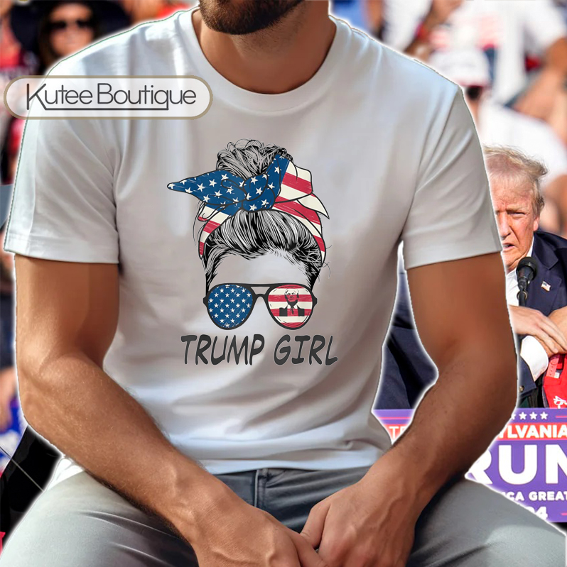 Fight Donald Trump Girl Sunglasses American Flag Trump Assassination MAGA 2024 T-Shirt