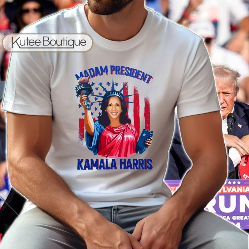 Madam President Kamala Harris 2024 American Flag Statue Of Liberty T-Shirt