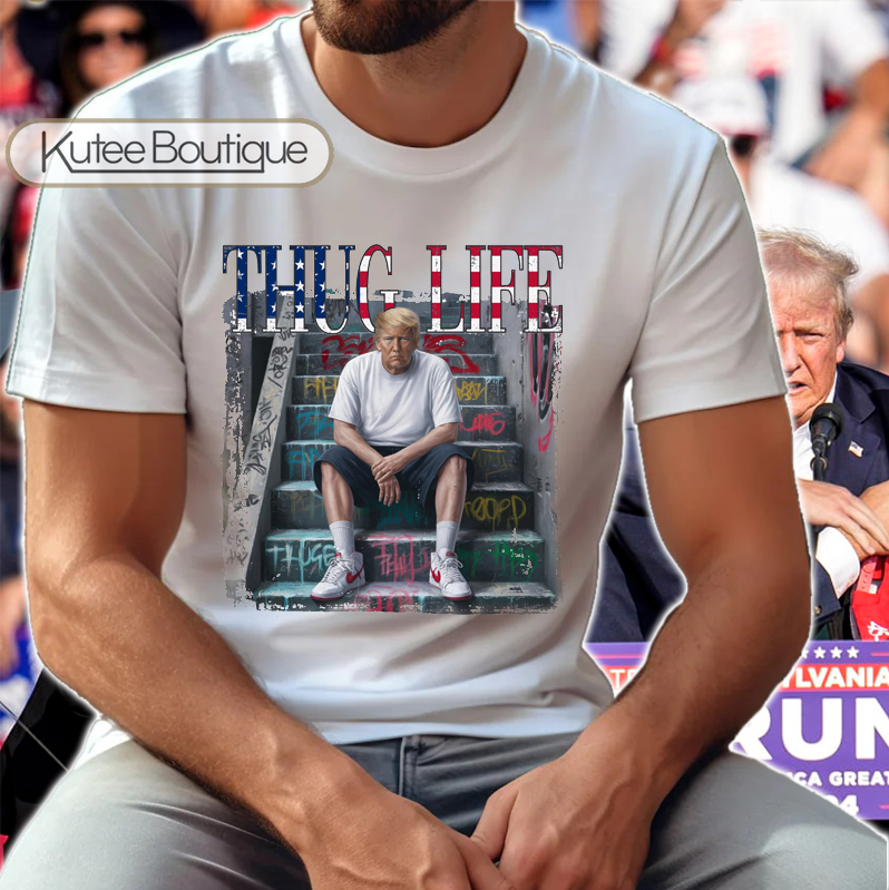 Thug Life Donald Trump MAGA 2024 American Flag T-Shirt