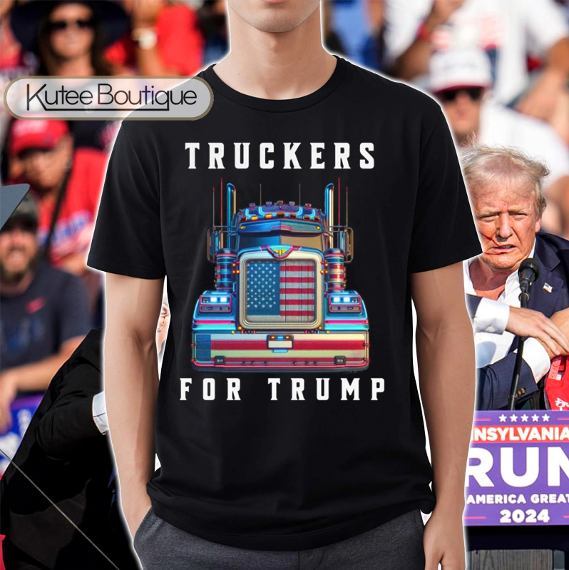 Truckers For Trump Truck American Flag Funny Political Pro-Trump Election MAGA 2024 T-Shirt
