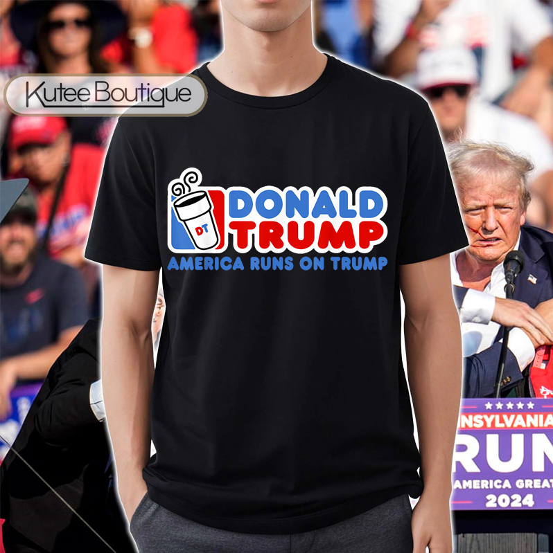 Donald Trump America Runs On Trump 2024 Funny Dunkin Donuts T-Shirt