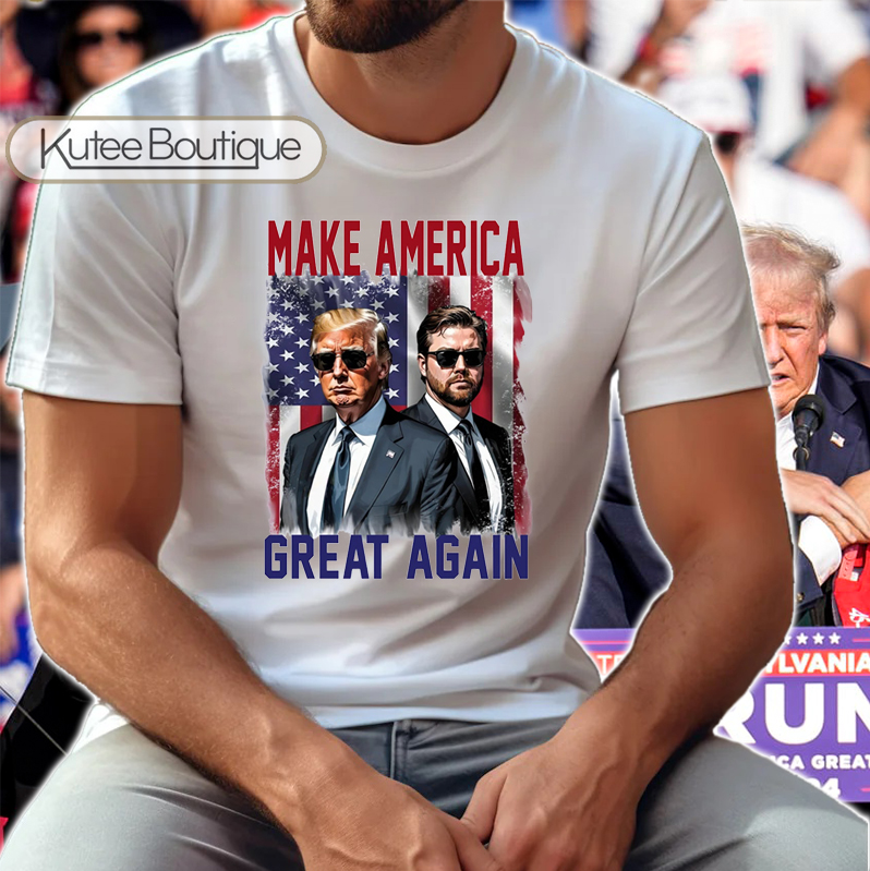 Donald Trump and JD Vance Make America Great Again Trump Vance 2024 American Flag T-Shirt