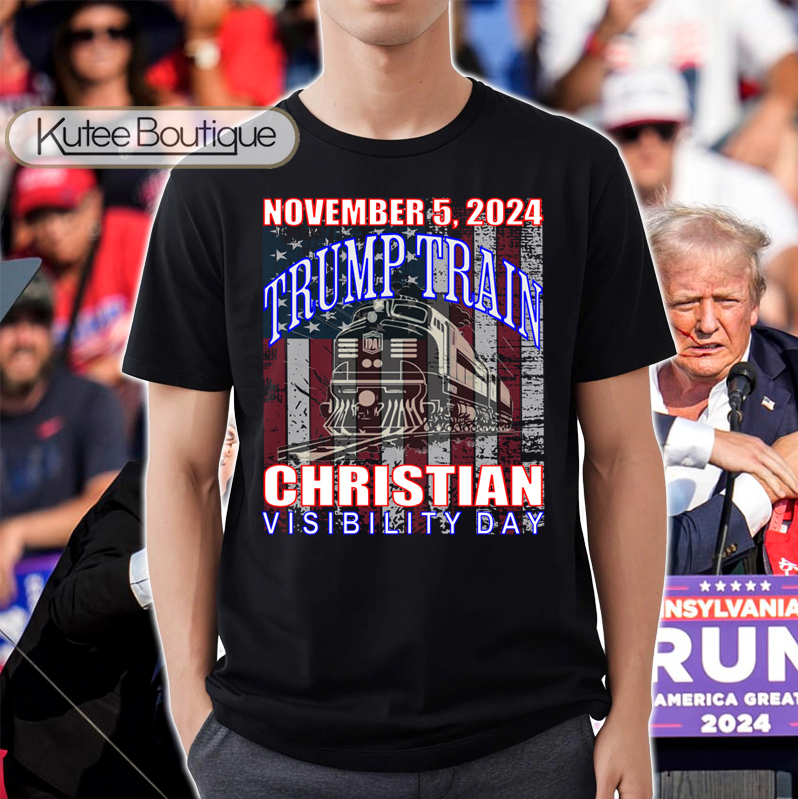 Trump Train Christian Visibility Day Donald Trump MAGA 2024 American Flag T-Shirt