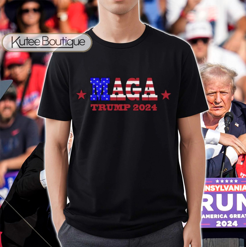 MAGA Trump 2024 Donald Trump Make America Great Again USA Flag T-Shirt