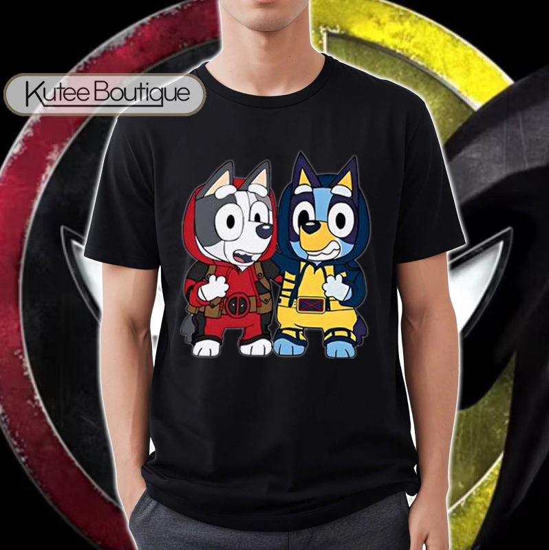 Bluey Muffin Heeler Marvel Deadpool and Wolverine Cosplay Together T-Shirt