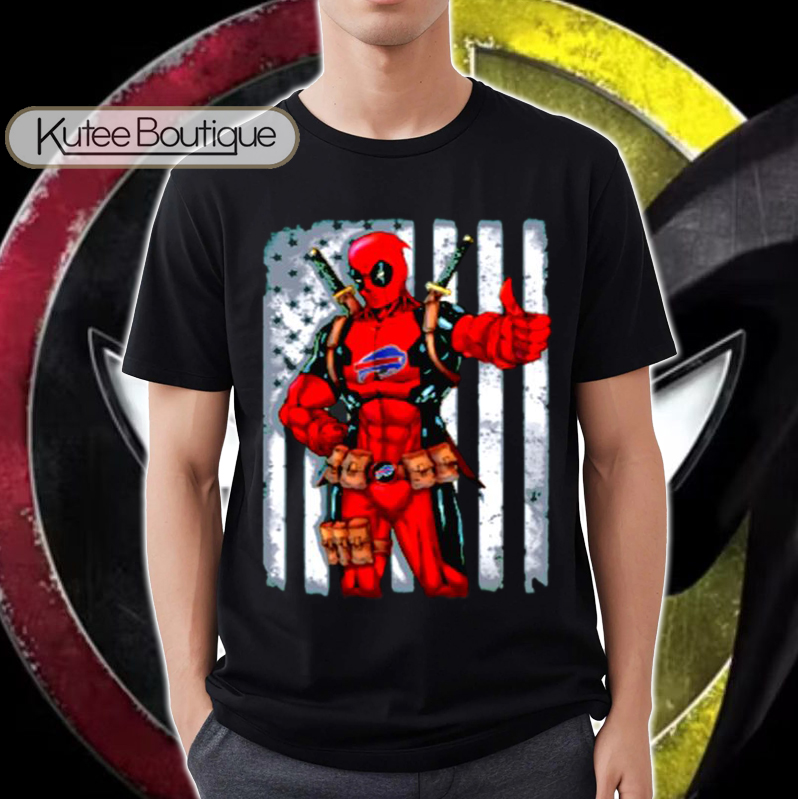 Buffalo Bills Marvel Deadpool American Flag 4th Of July T-shirt
