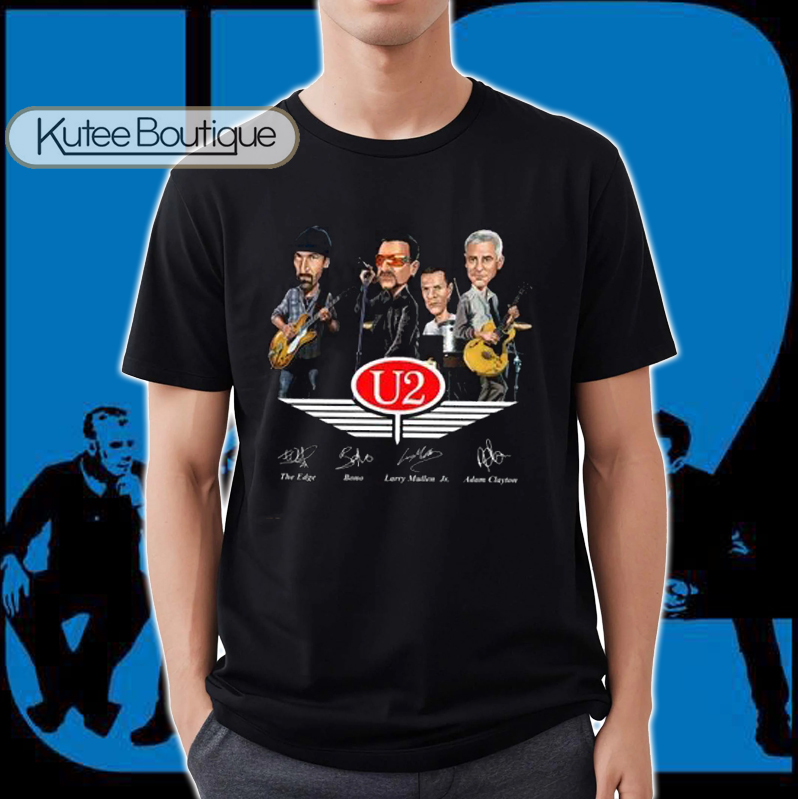 U2 Rock Band Cartoon Signatures T-Shirt