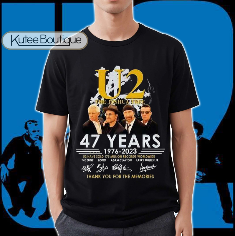 U2 Rock Band The Joshua Tree 47 Years 1976-2023 Signatures T-Shirt