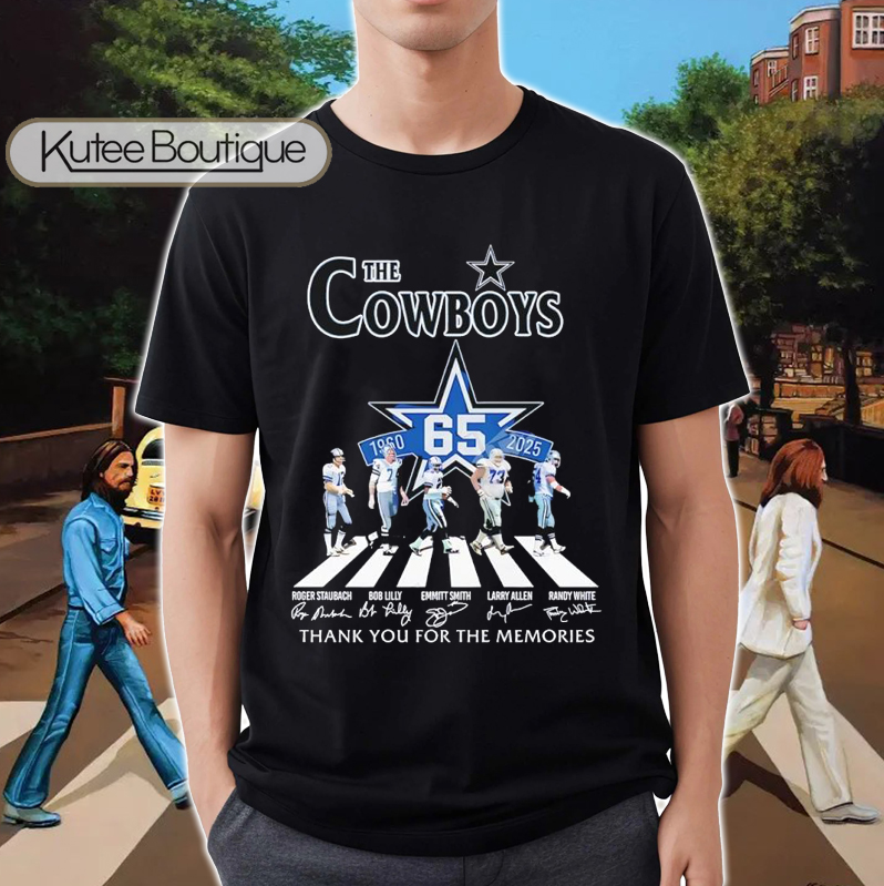The Beatles Dallas Cowboys The Cowboys Abbey Road 65 Years 1960-2025 Signatures T-Shirt