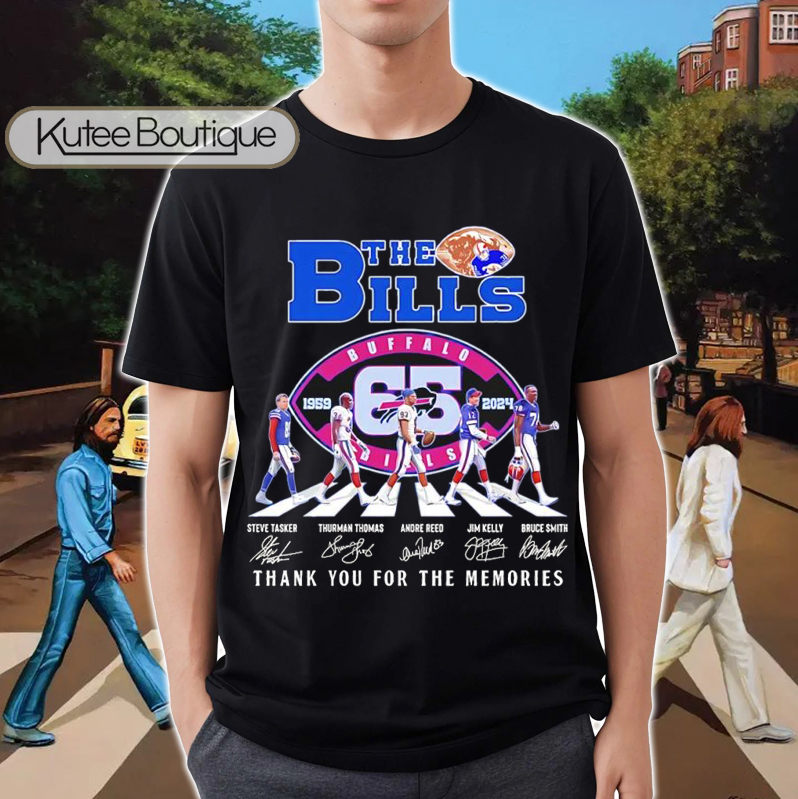 The Bills The Beatles Buffalo Bills Abbey Road 65 Years 1959-2024 Signatures T-Shirt