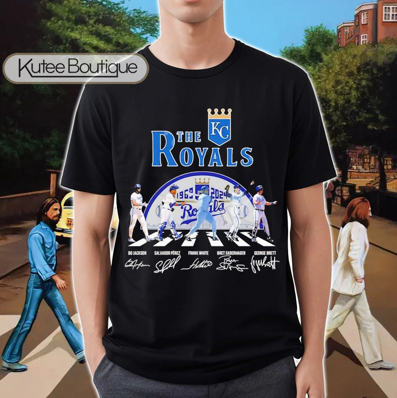 Kansas City Royals The Beatles The Royals Abbey Road 55 Years 1969-2024 Signatures T-Shirt