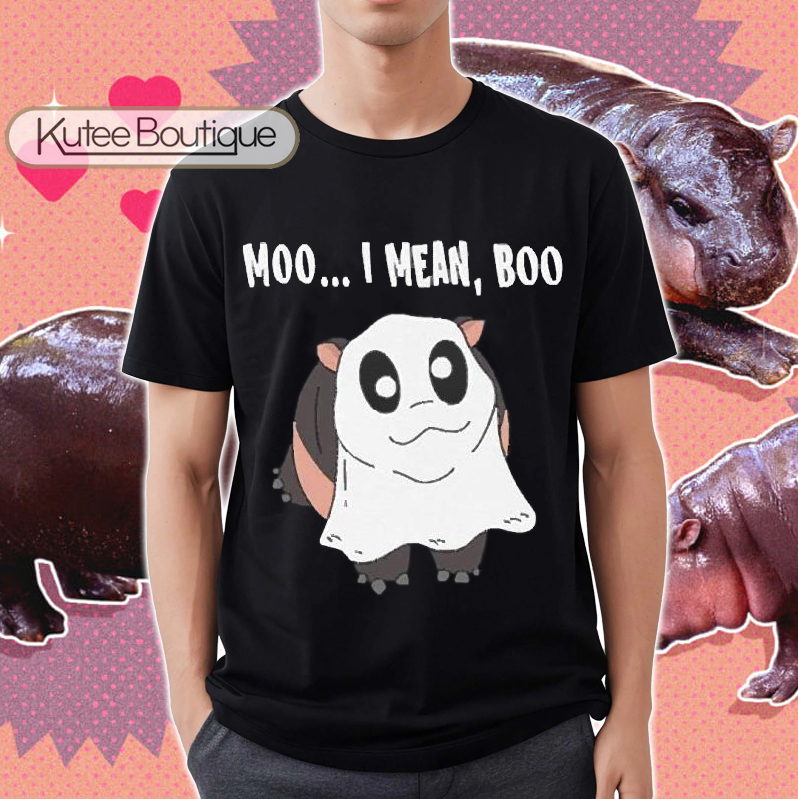 Halloween Moo I Mean Boo Moo Deng From Thailand Baby Pygmy Hippo T-Shirt