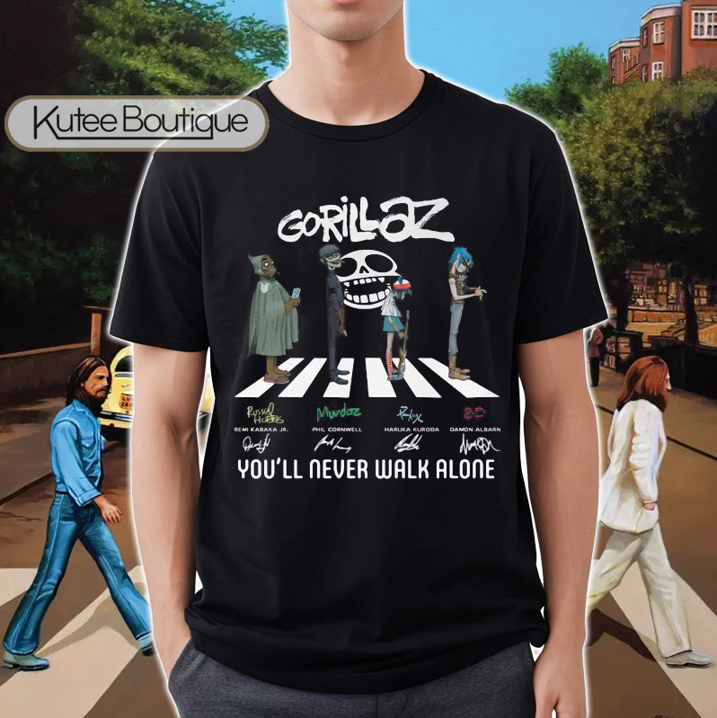 Gorillaz Band Abbey Road You'll Never Walk Alone Signatures T-Shirt