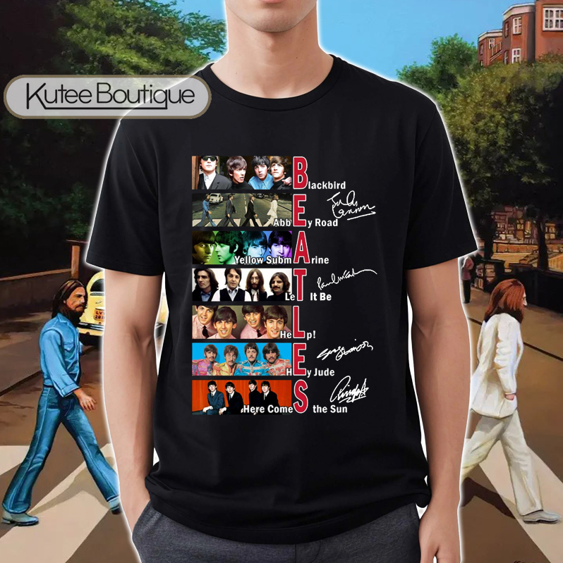 The Beatles Band Song List Let It Be Abbey Road Signatures T-Shirt