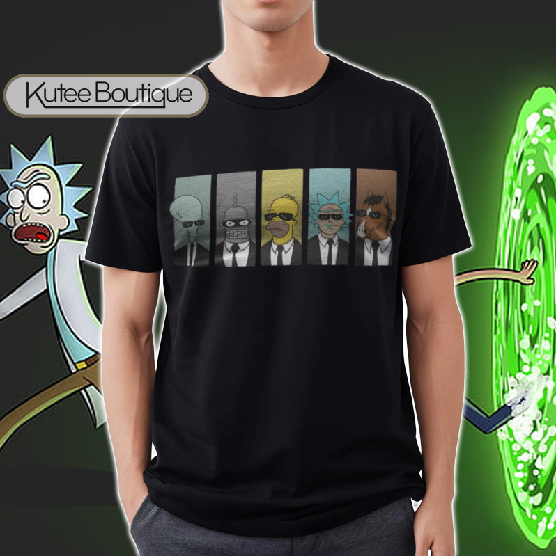 Family Guy Bender Futurama Homer Simpson Rick And Morty Bojack Horseman Version Men In Black T-Shirt
