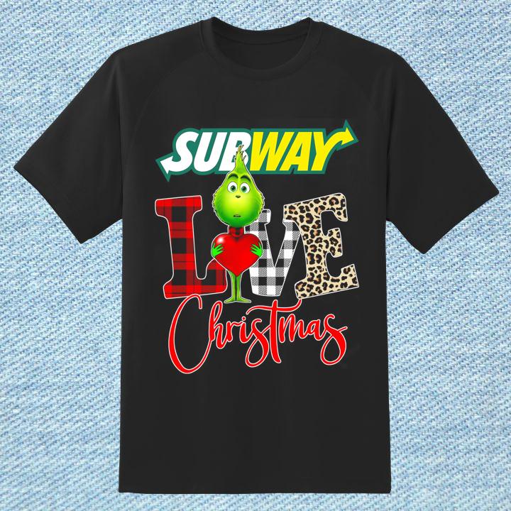 Love Subway Grinch Christmas Leopard T-Shirt