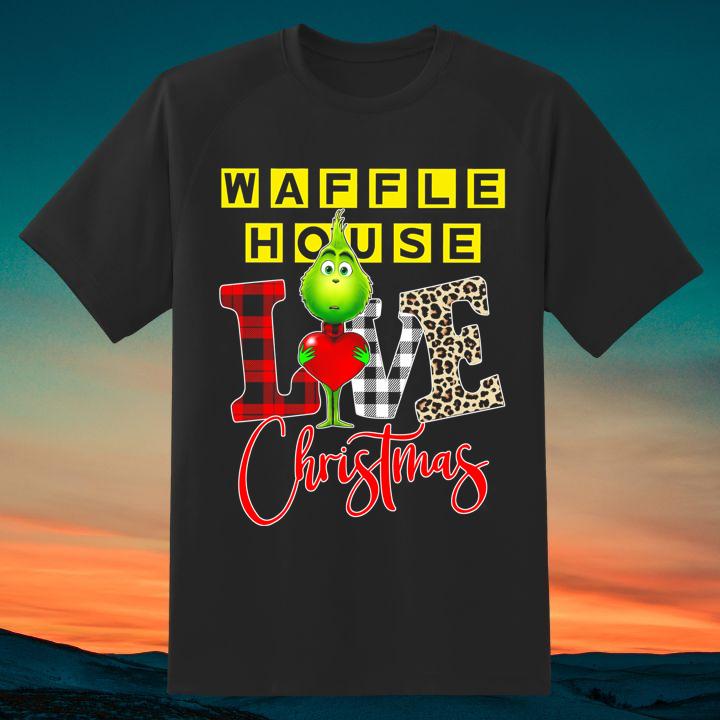Love Waffle House Grinch Christmas Leopard T-Shirt