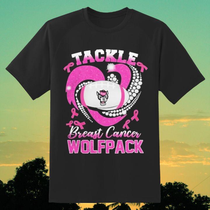 NC State Wolfpack Tackle Breast Cancer Awareness Diamond Heart T-Shirt
