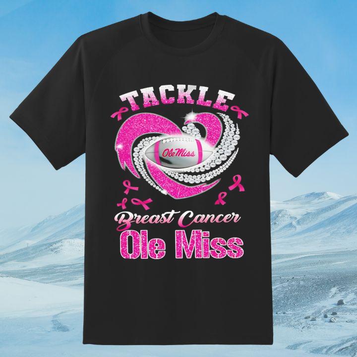 Tackle Ole Miss Rebels Breast Cancer Awareness Diamond Heart T-Shirt