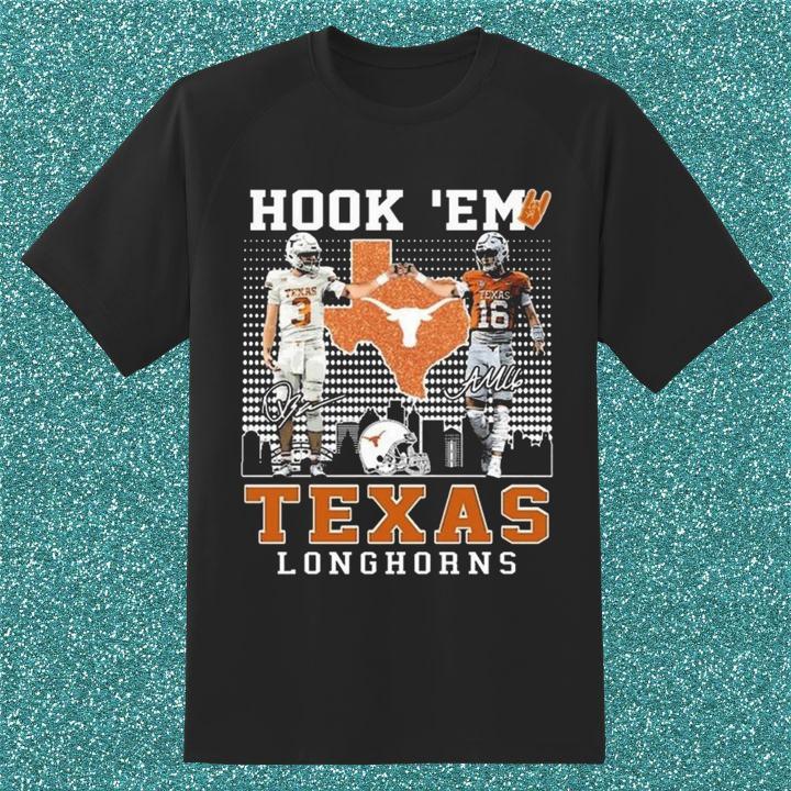 Texas Longhorns Quinn Ewers Arch Manning Hook 'Em Signatures T-Shirt