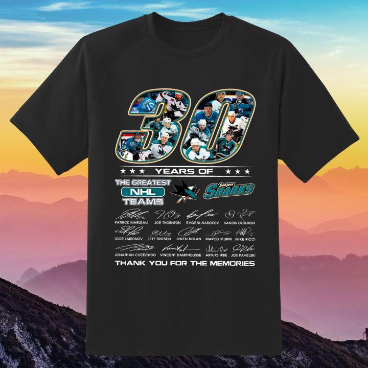 San Jose Sharks 30 Years Of The Greatest Nhl Teams Signatures Thank You For The Memories Shirt