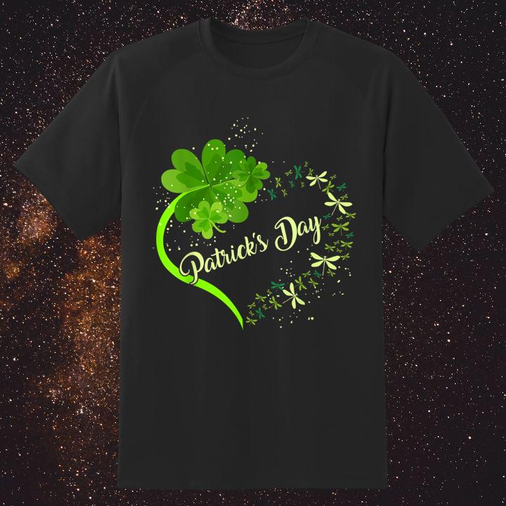 Love Dragonfly Irish Shamrock St. Patricks Day Clover Heart T-Shirt
