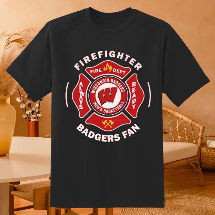 Fire Dept Wisconsin Badgers Logo Mens Basketball Firefighter T-Shirt