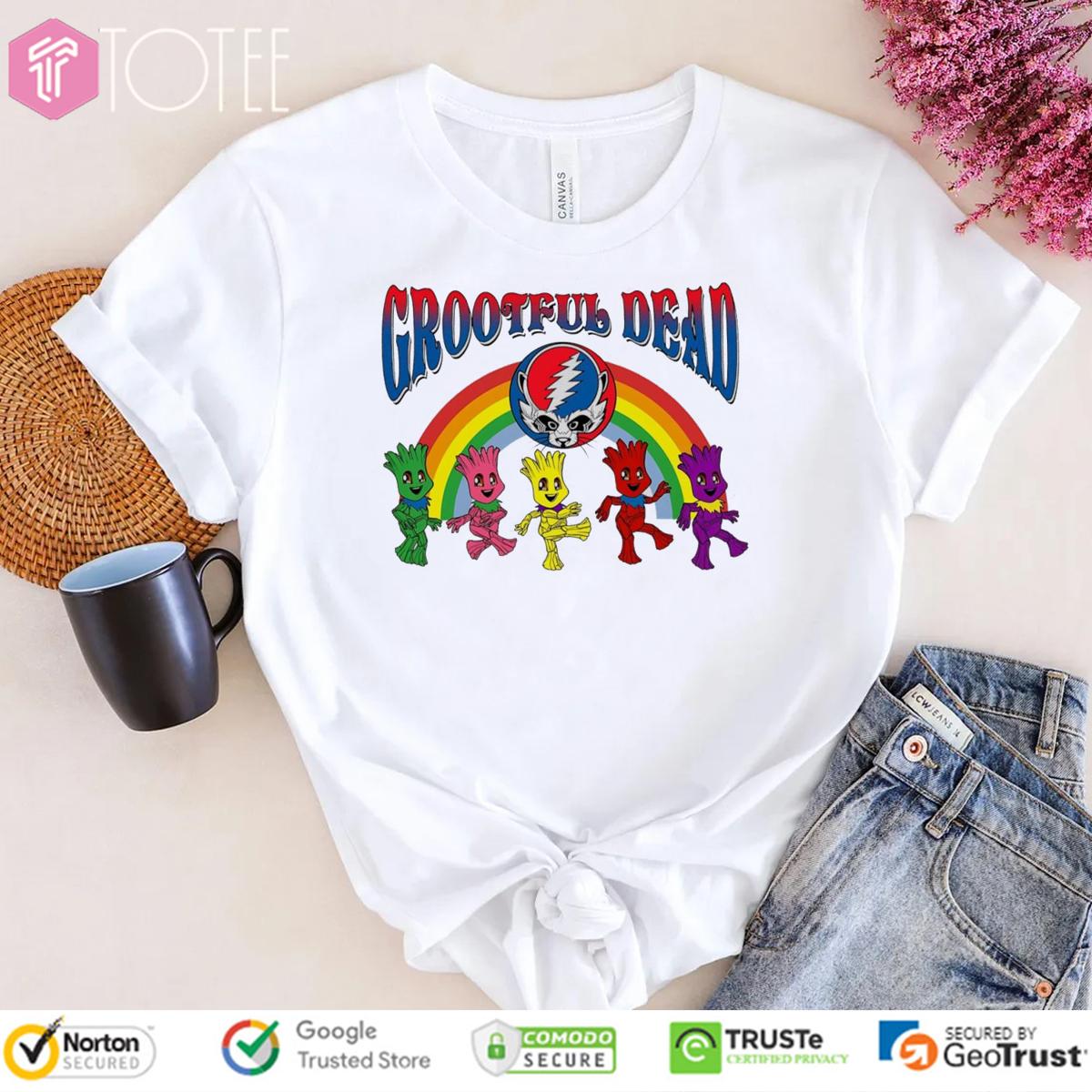 Raccoon Baby Groot Parody Grateful Dead Logo T-Shirt