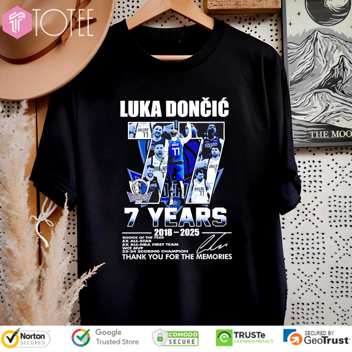 Dallas Mavericks 77 Luka Doncic 7 Years 2018-2025 Signature t-shirt