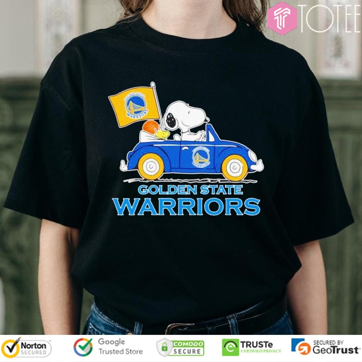Golden State Warriors Basketball Snoopy Woodstock Driving Car T-shirt