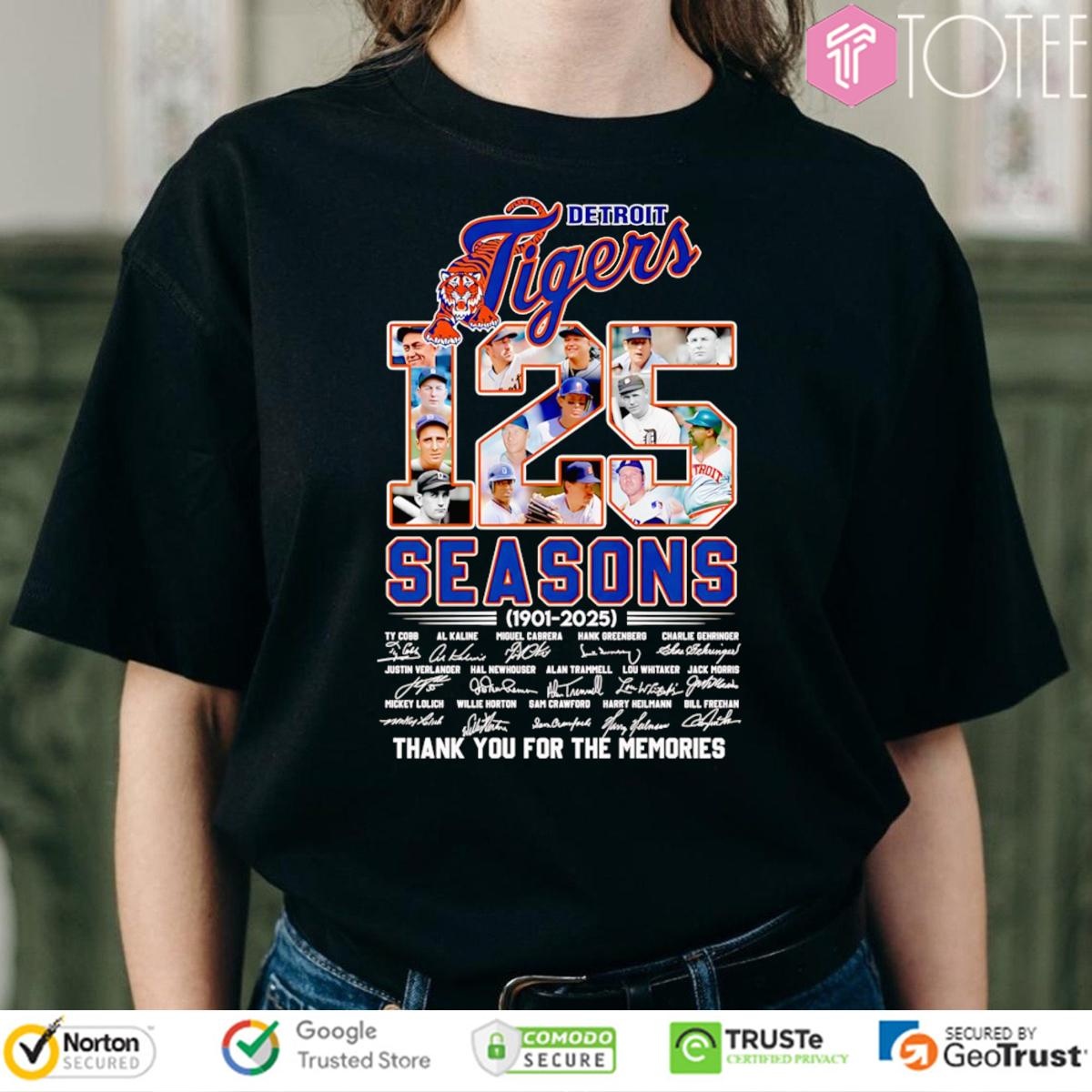 125 Season 1901-2025 Detroit Tigers Baseball Signatures T-shirt