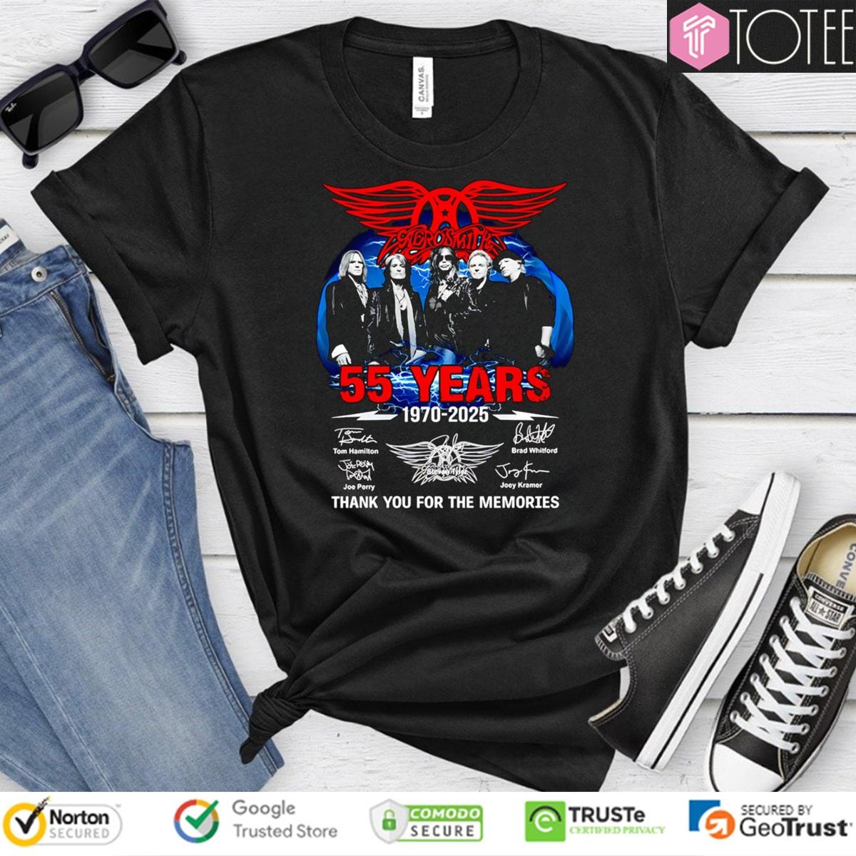 Aerosmith Rock Band 55 Years 1970-2025 Signatures T-shirt