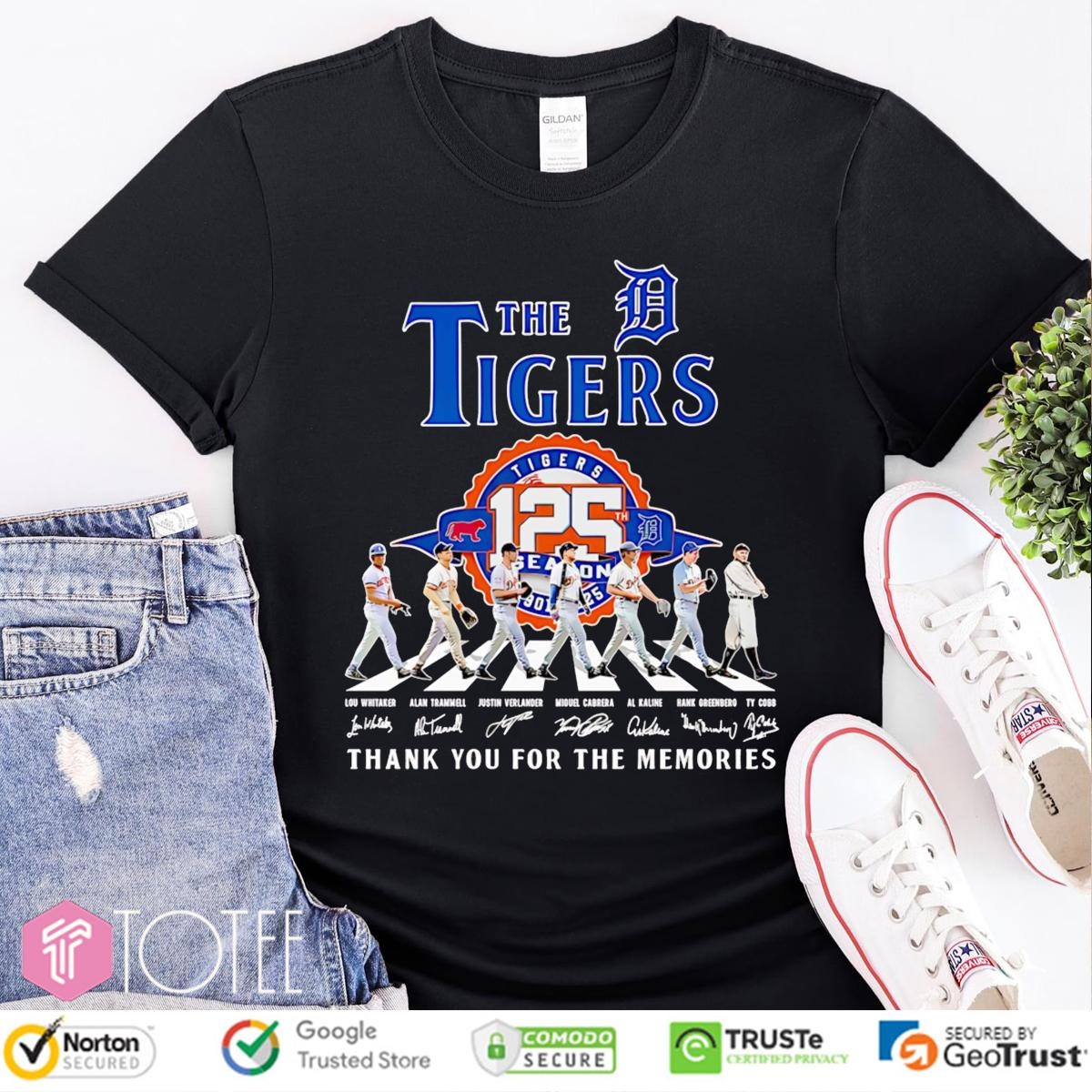 The Detroit Tigers Baseball 125 Season 1901-2025 Abbey Road Signatures T-shirt