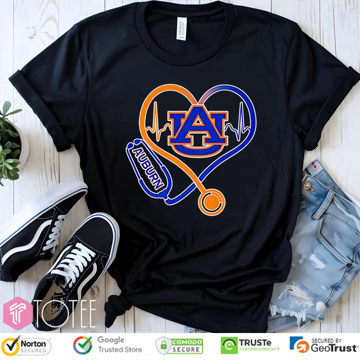 Stethoscope Heartbeat Nurse Auburn Tigers Football T-shirt