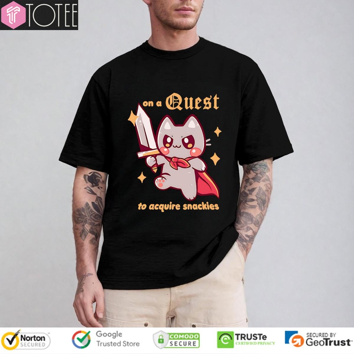 Cat Hold Sword On A Quest To Acquire Snackies T-shirt