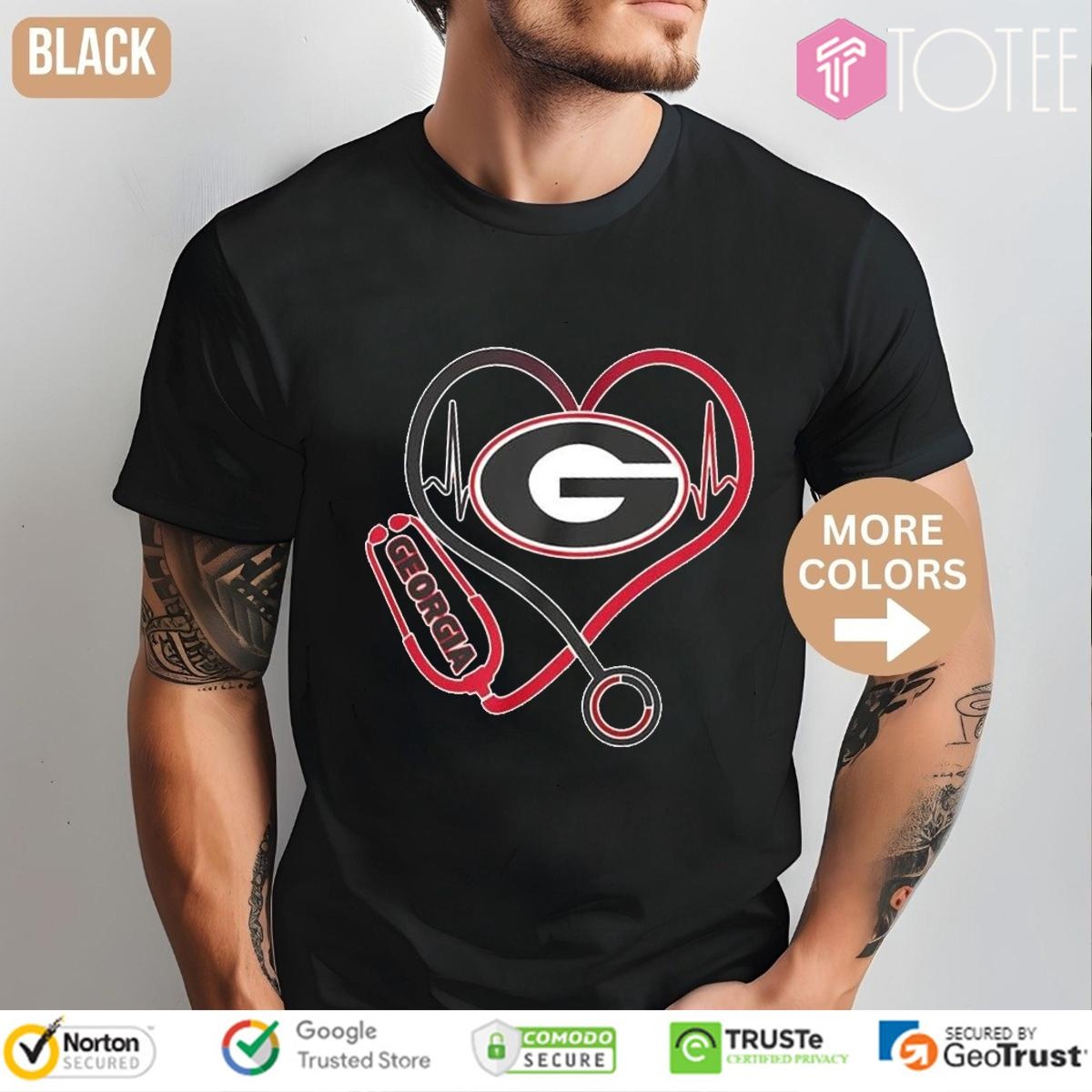 Stethoscope Heartbeat Nurse Georgia Bulldogs Football T-shirt