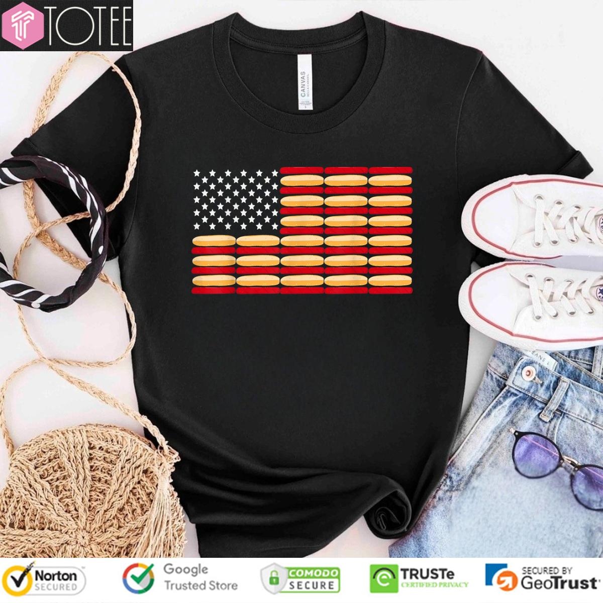 Hot Dog American Flag July 4th USA T-shirt