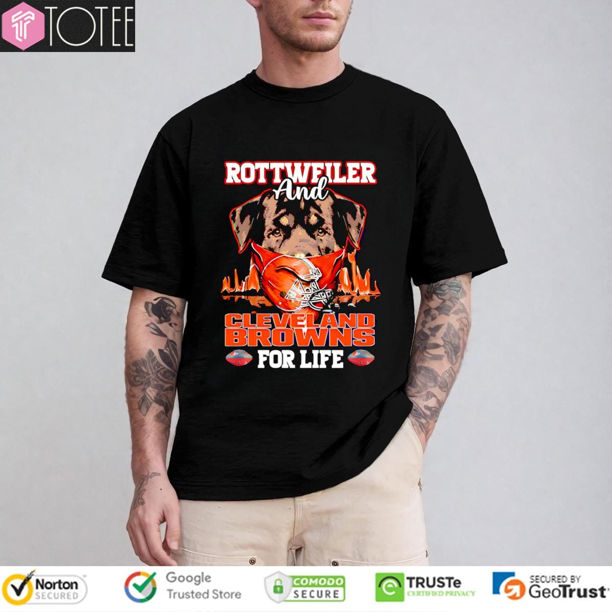 Rottweiler And Cleveland Browns For Life Dog Mask T-shirt
