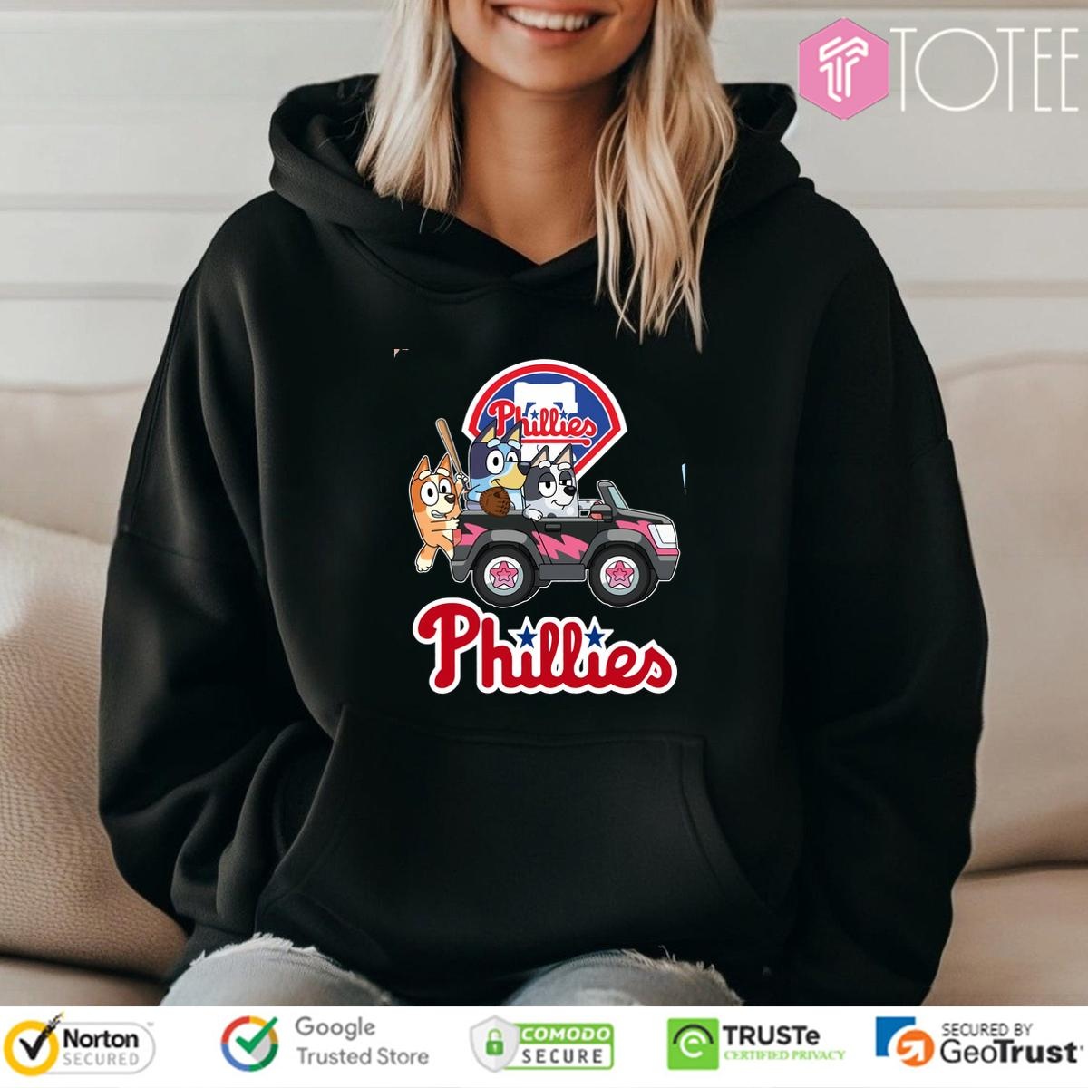 Bluey Characters Driving Car Philadelphia Phillies T-shirt 2