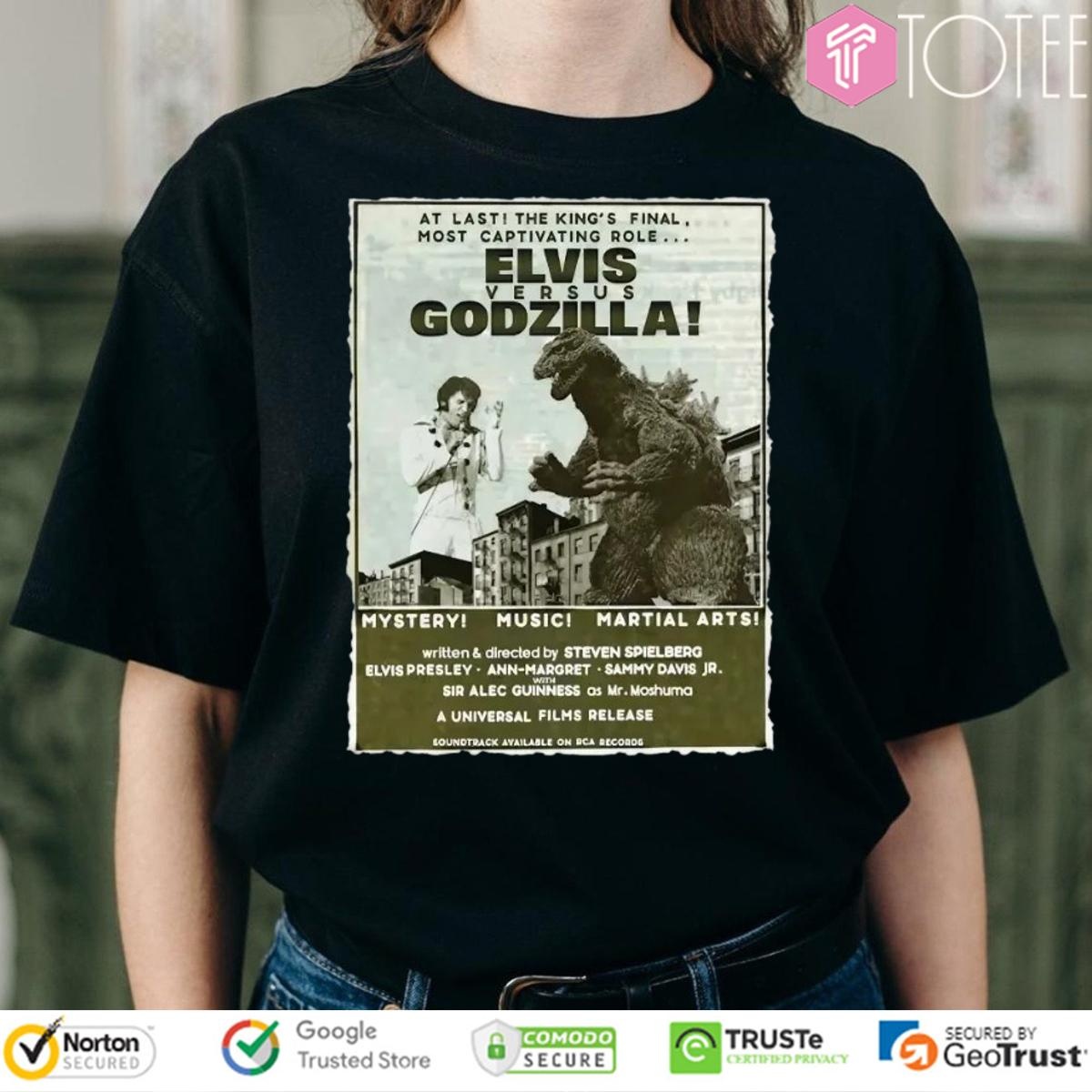 Elvis Presley Versus Godzilla Mystery Music Martial Arts T-shirt
