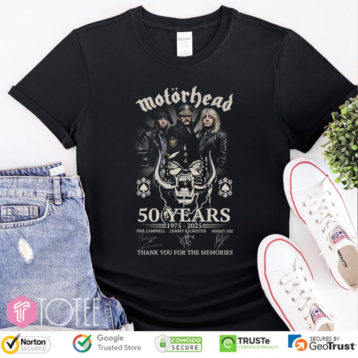 Motorhead Rock Band 50 Years 1975-2025 Signatures Thank You T-shirt