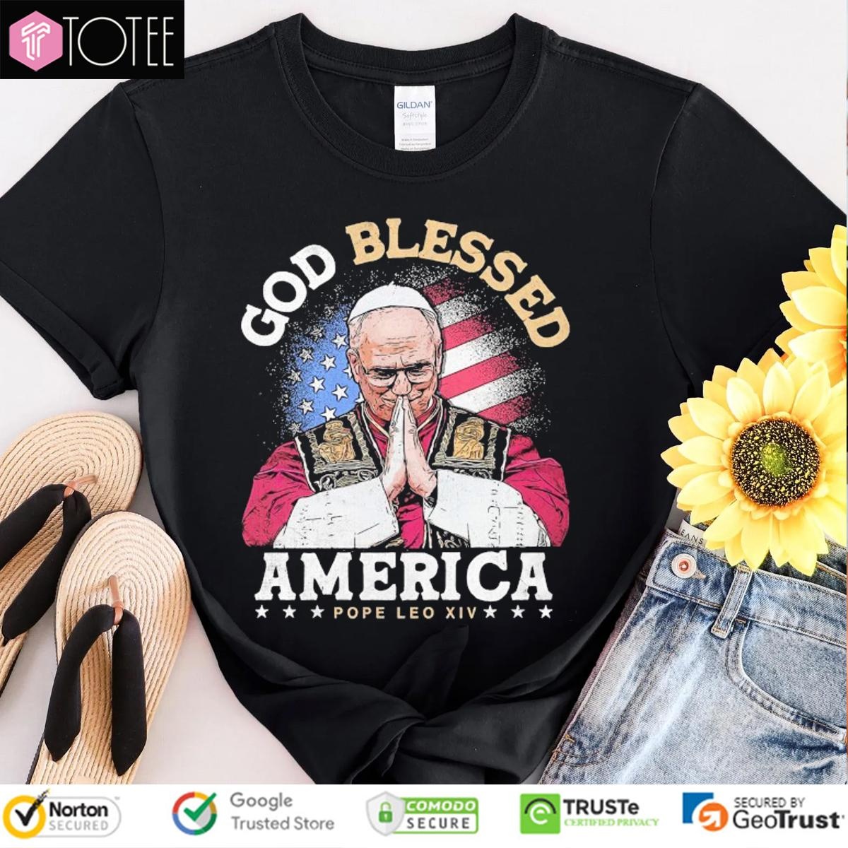 Robert Francis Prevost Pope Leo XIV God Blessed America USA Flag T-shirt
