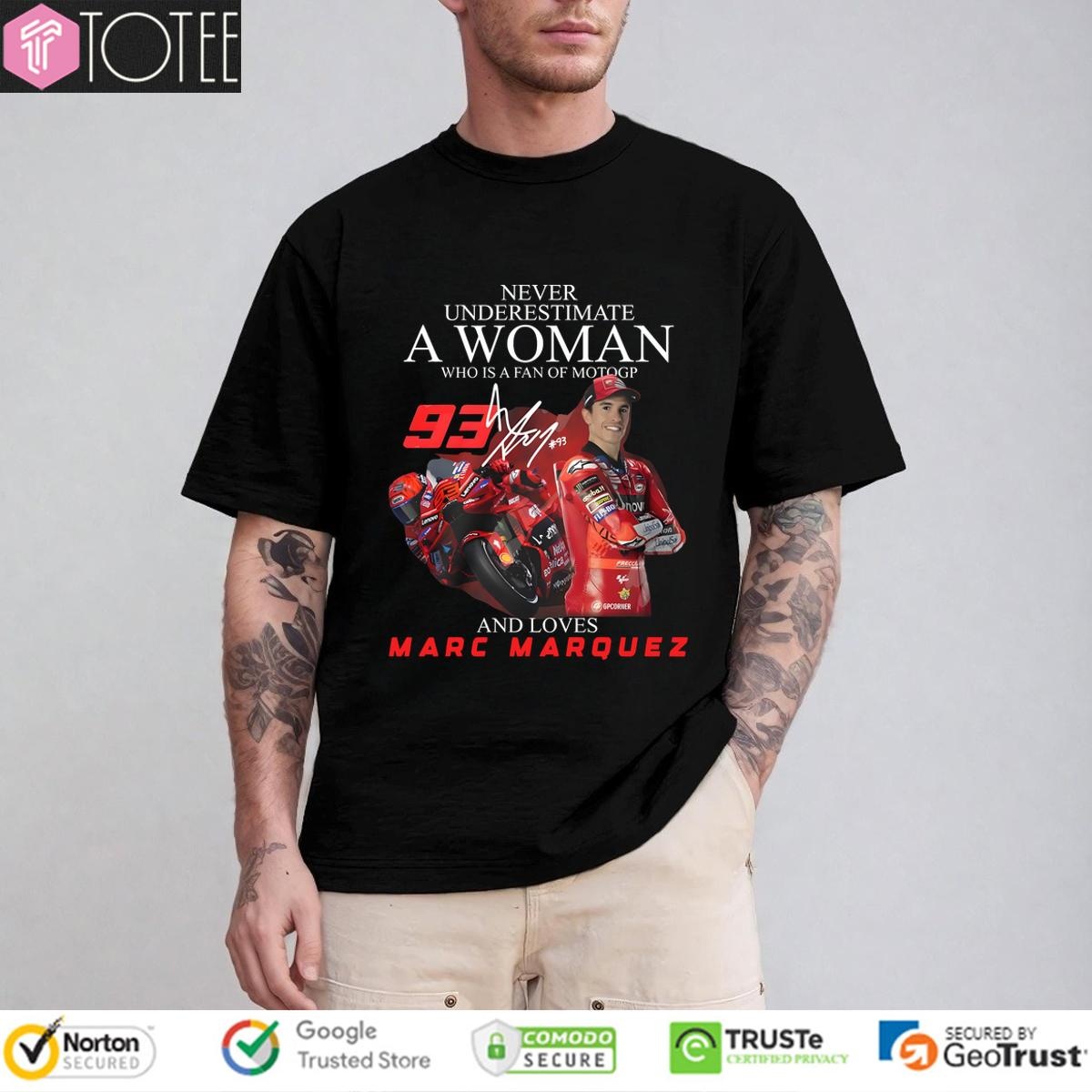 Never Underestimate A Woman Who Is A Fan Of Motogp And Loves Marc Marquez Limited Edition T-shirt 1