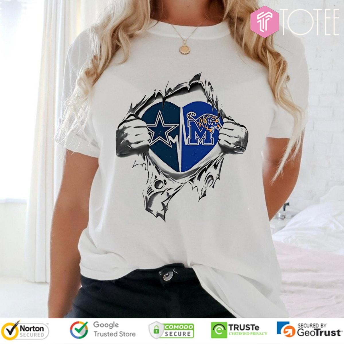 Inside Me Dallas Cowboys Memphis Tigers Heartbeat T-shirt