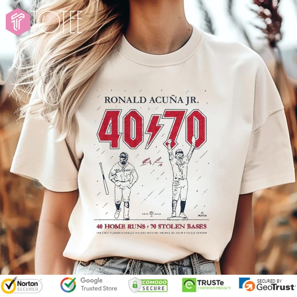 Atlanta Braves Ronald Acuña Jr. 40-Homer 70-Steal Parody Acdc T-shirt