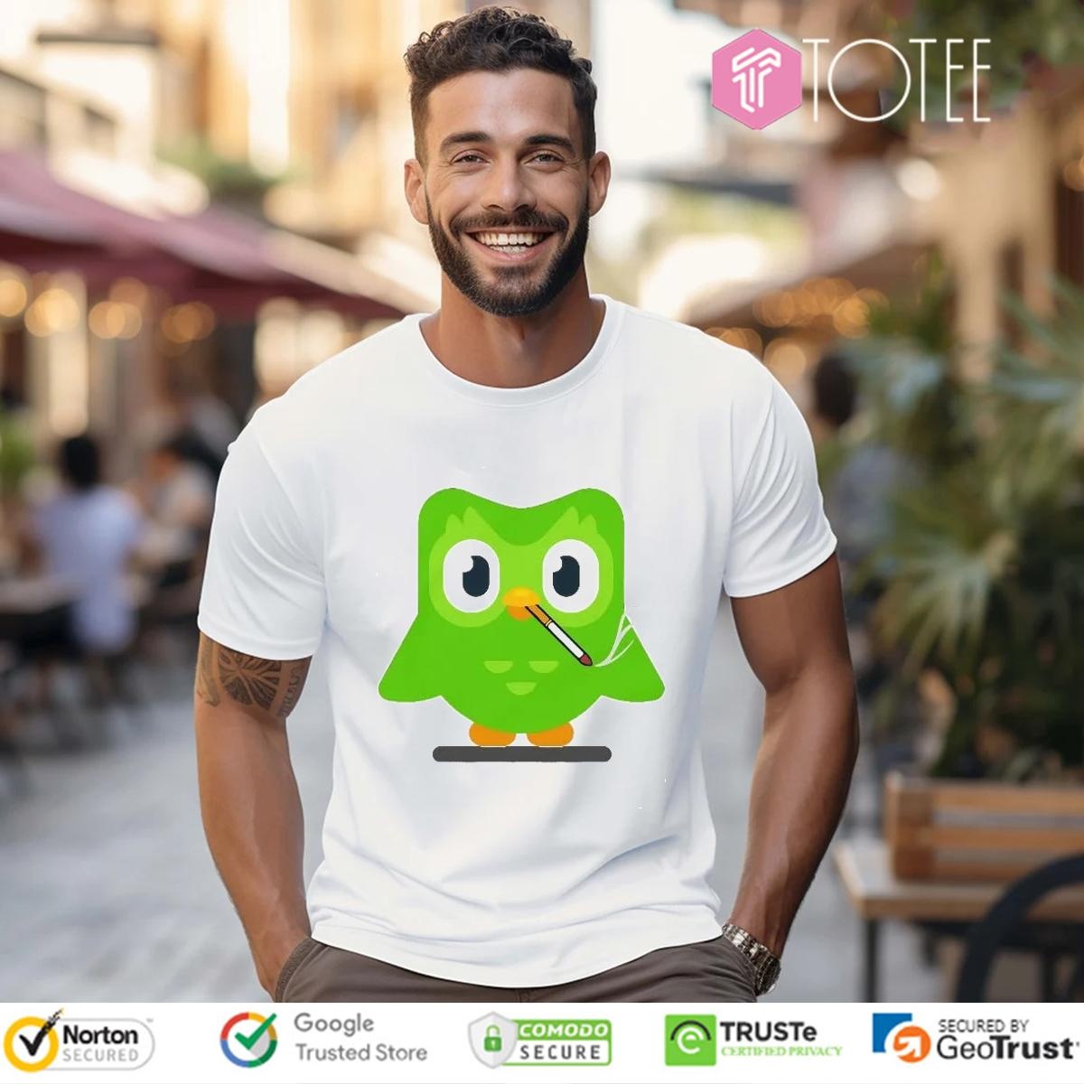 Duolingo Green Owl Smoking T-shirt