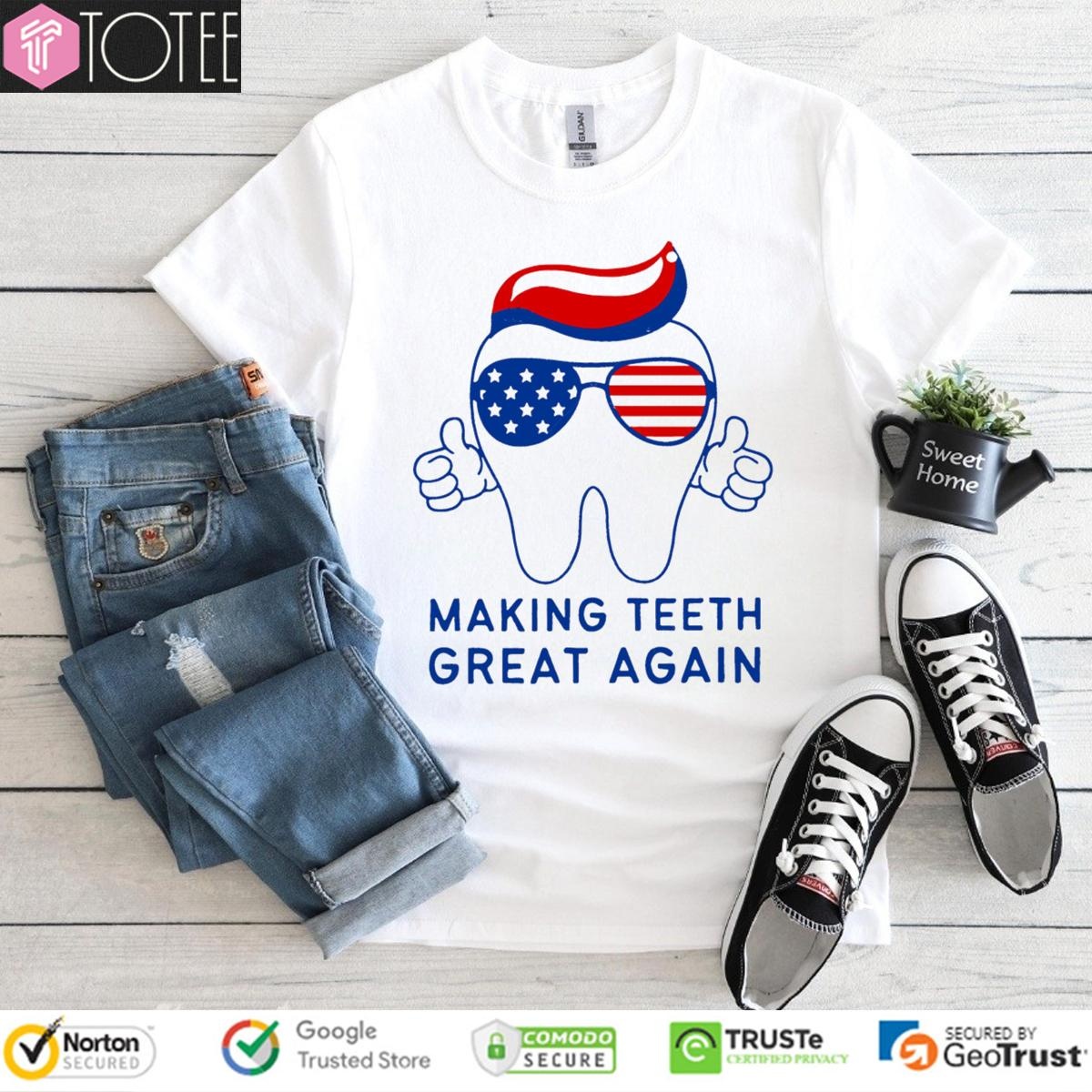 Make Teeth Great Again Trump Sunglasses American Flag 4Th Of July T-shirt
